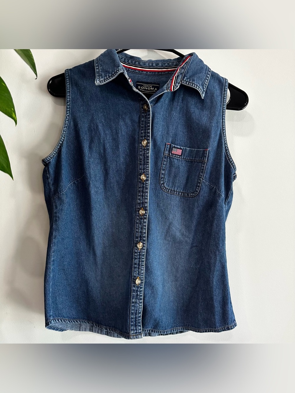 Vtg Genuine Sonoma 100% Cotton Denim Button Up Summer Top Medium Americana
